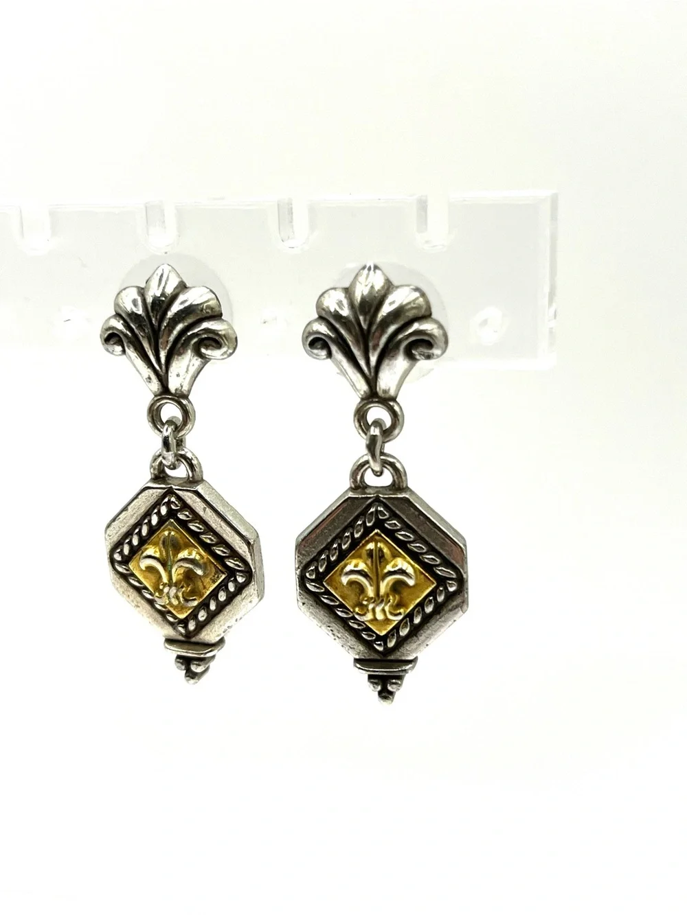 Brighton Silver and Gold Fleur-de-Lis Drop Earrings